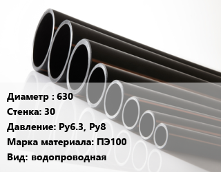 Труба полиэтиленовая 630х30 Ру6.3, Ру8 ПЭ100 водопроводная, м, 21 цена от 16739 Тг / м, где купить, условия доставки в Костанае и Костанайской области